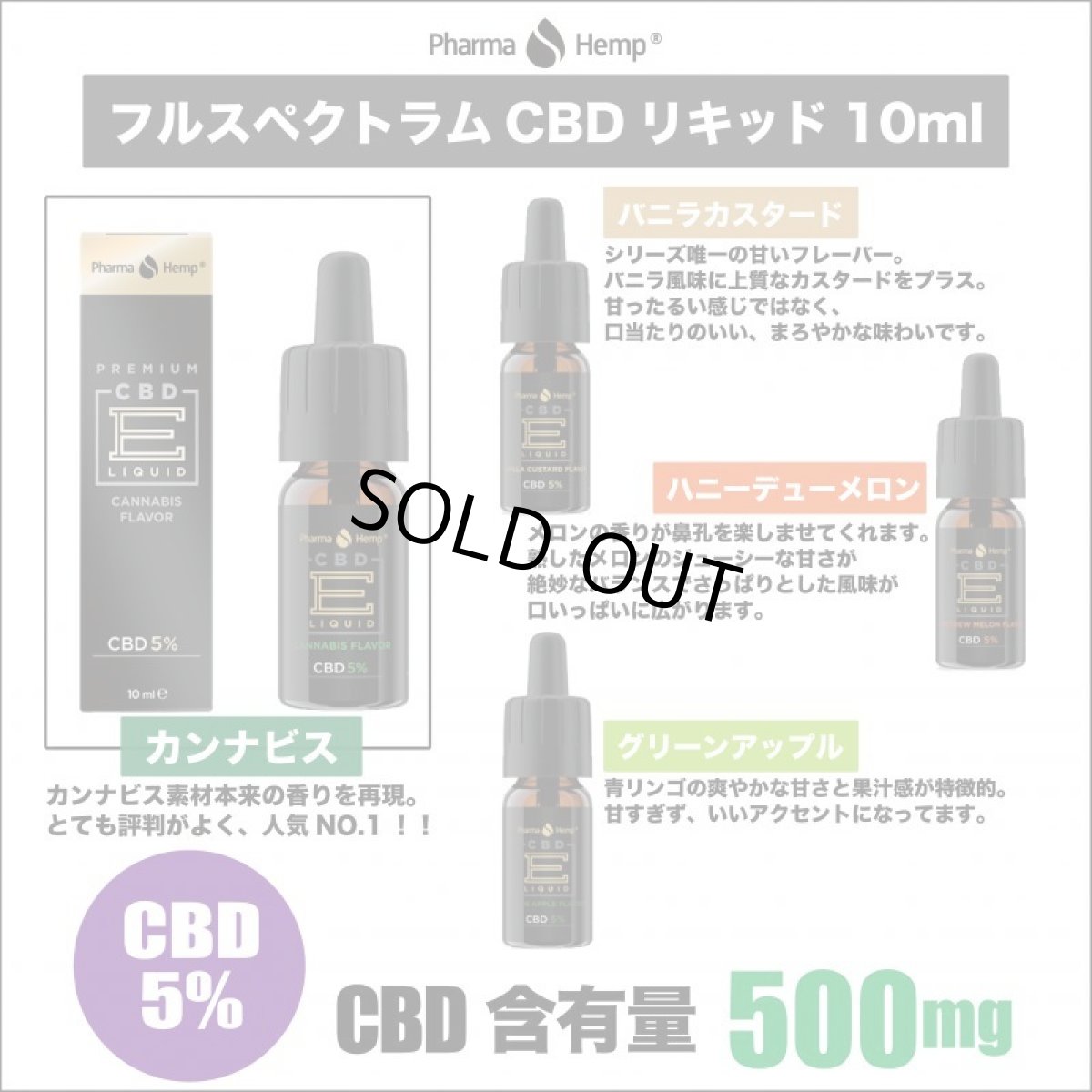 画像1: 《CBDリキッド》 PharmaHemp E-LIQUID CBD5% (500mg) PREMIUM BLACK【10ml】　プレミアムブラック　CBD　リキッド (1)